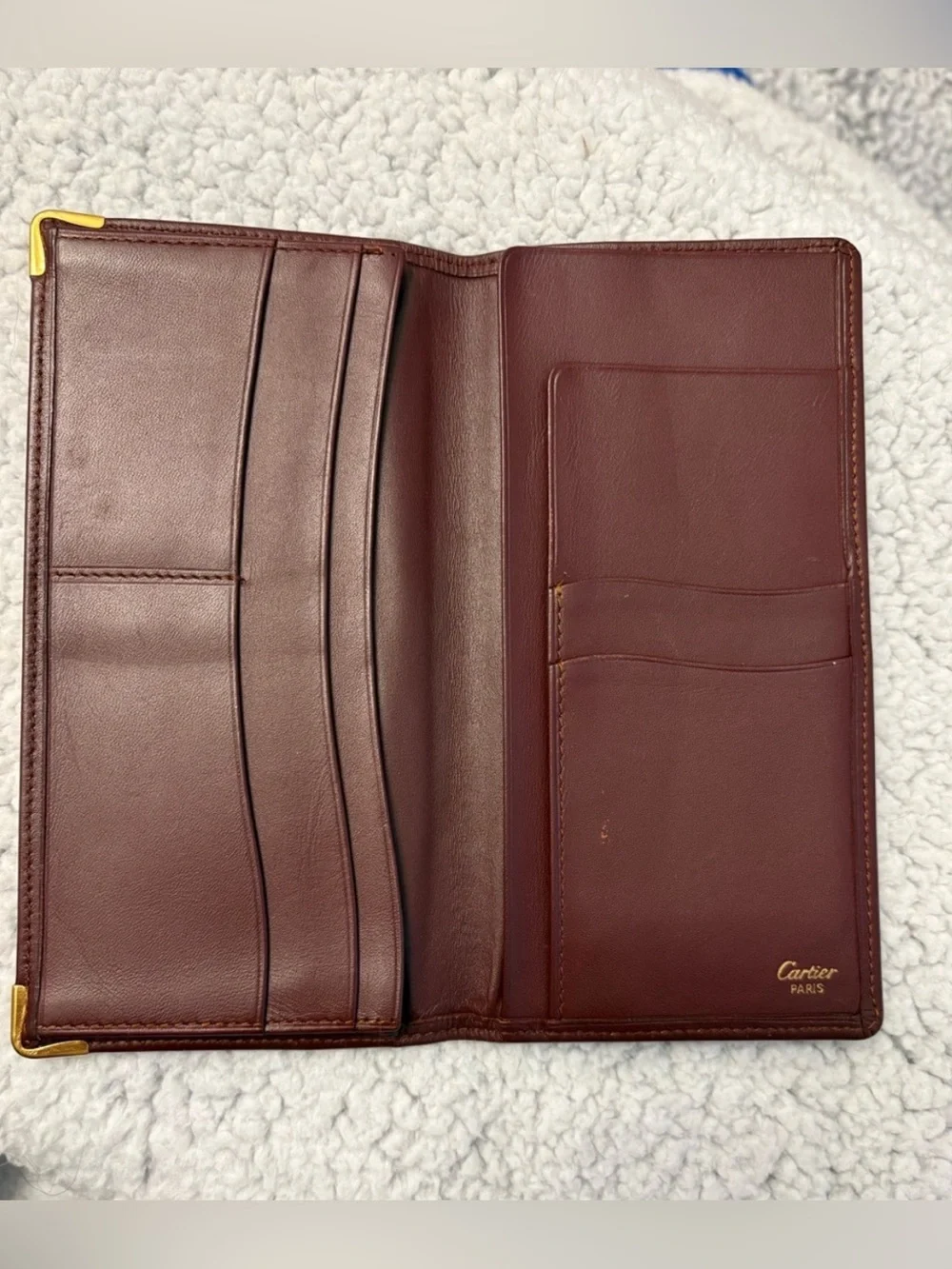 Cartier Paris Burgundy Leather Long Bifold Wallet & Checkbook Holder